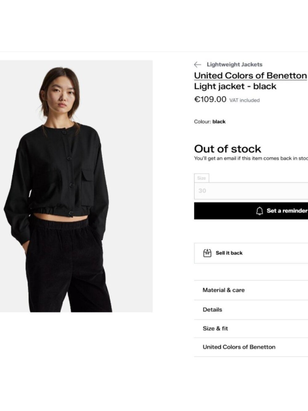 United Colors of Benetton black cropped jacket
